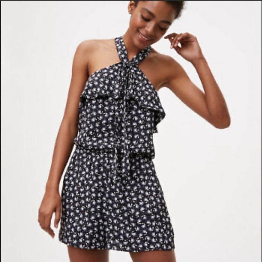 LOFT Black & White Floral Romper - Large